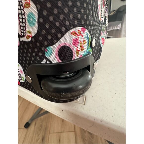 Betsey Johnson Multicolor Skull Party Carry-On Softside Rolling Duffel Bag - Picture 8 of 12